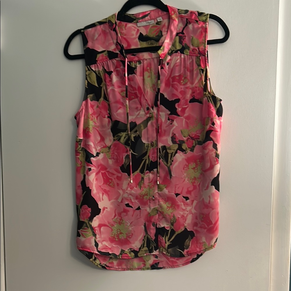 Halogen Floral Sleeveless Blouse - Pink and Black